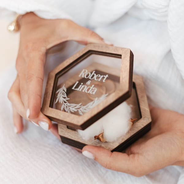 Caja de anillo personalizada para ceremonia de boda, caja de anillo de compromiso, caja de regalo Rng personalizada de madera y acrílico, propuesta de caja de anillo de vidrio