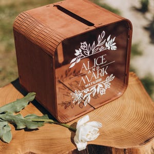 Scatola per biglietti di auguri per matrimoni, scatola in legno personalizzata per biglietti e regali con stampa su vetro acrilico, regalo di nozze per coppia, scatola dei ricordi di nozze