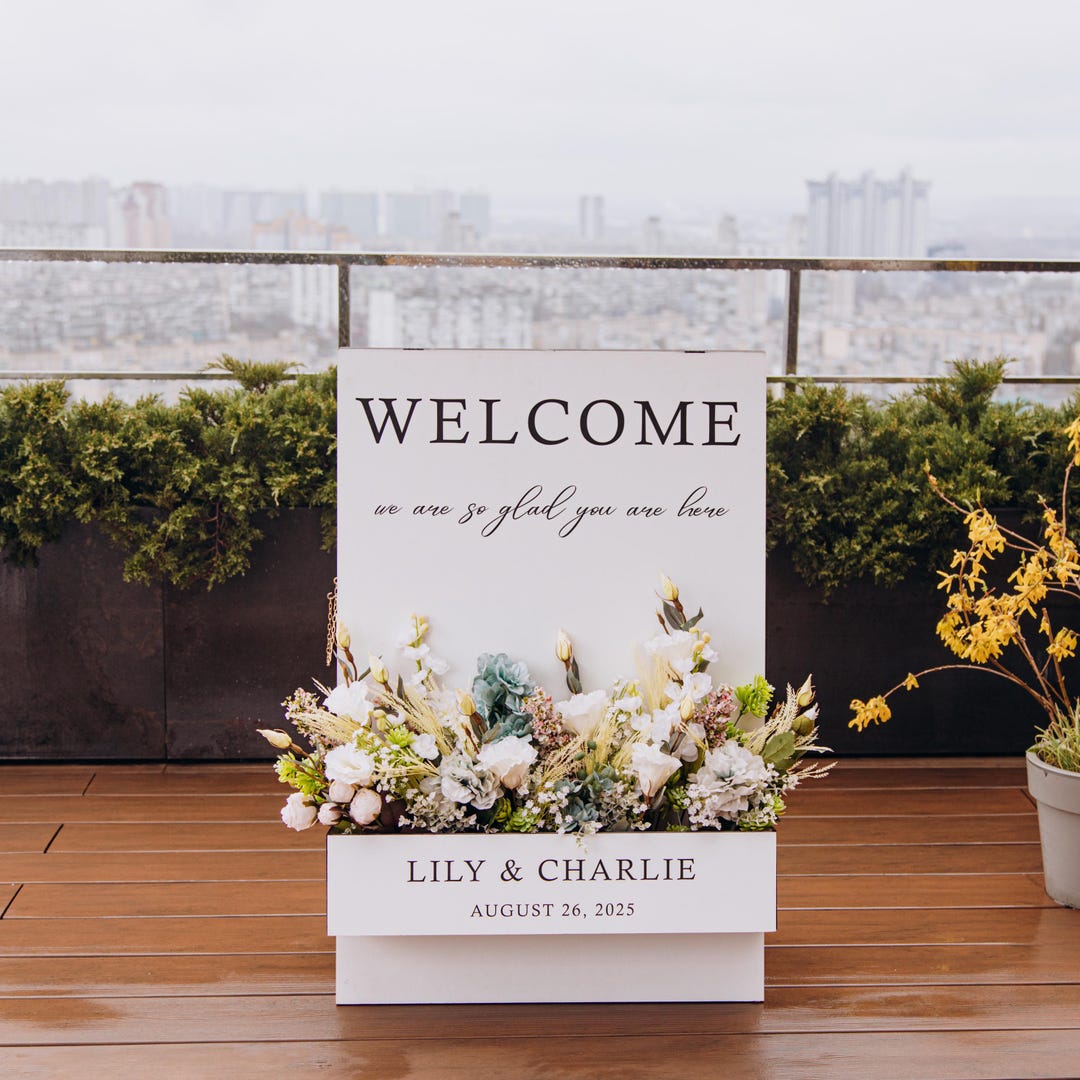 Flower Box Frame Sign Personalized Wedding Welcome Sign With Flower Box: Rustic White Wood - Etsy