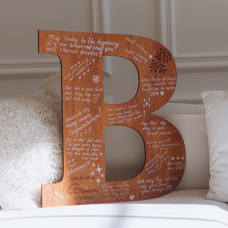 Personalized Wooden Letter Guest Book Alternative, Custom Initial Guestbook Board, Rustic Wedding Reception Decor