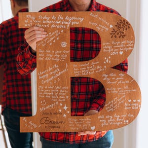 Libro de firmas rústico alternativo para bodas, libro de firmas con letras de madera personalizadas, letrero para los deseos de los invitados, apellido familiar personalizado, decoración bohemia
