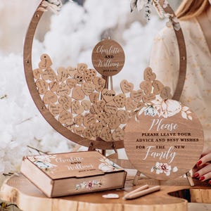 Wedding Guest Book Drop Box | Wooden Alternative Guestbook with Flower Keepsake Box | Personalized Rustic Sign-In Book, Wedding Planning