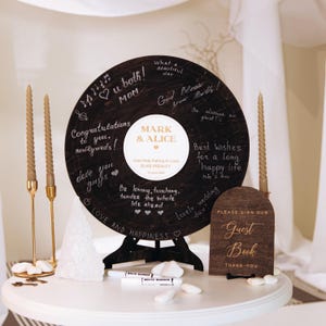 Custom Wedding Decor Vinyl Record Player Imitation Guest Book Alternative, Personalized Rustic Birthday Party Decor and Gift, Musical Decor