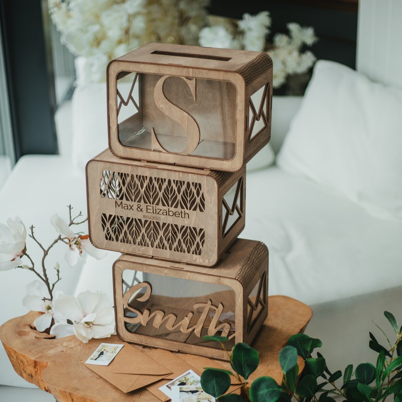 Brown Wooden Envelope Box, Wedding Card Box, Custom Wedding Gifts, Card Box for Wedding, Keepsake Box, Wedding Decor, Wedding Card Holder