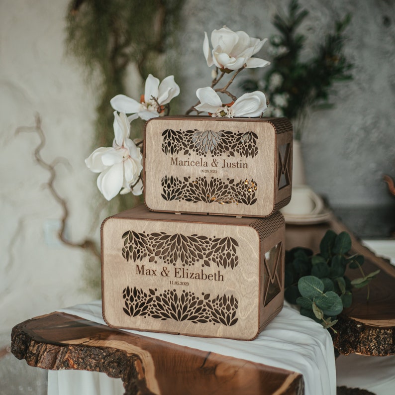 Wedding Card Box and Polaroid Guest Book Set, Wooden Rustic Envelope Box, Reception Decor, Instax Photo Album, Wooden Keepsake Box, B image 9