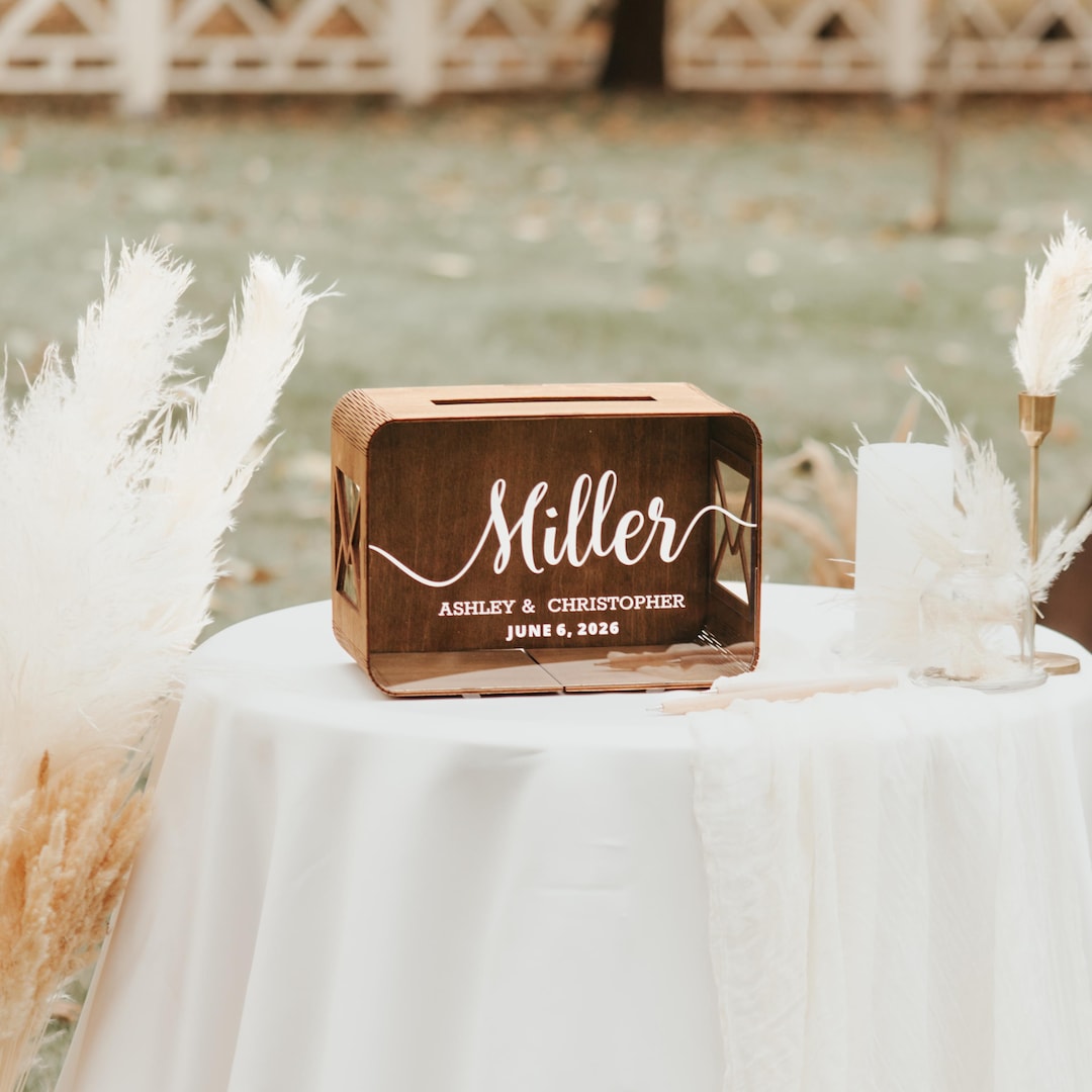 Personalized Wedding Card Box: Rustic Wood & Acrylic Keepsake - Etsy