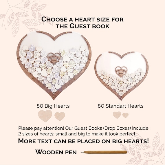 Wooden Hearts for Wedding Guest Book, Wooden Signing Hearts, 2