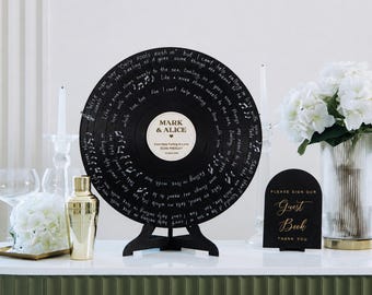 Personalized Wedding Guest Book Alternative, Wooden Record Guestbook, Custom Vinyl Record Sign