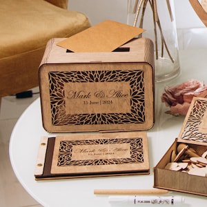 Wedding Card Box and Polaroid Guest Book Set, Wooden Rustic Envelope Box, Reception Decor, Instax Photo Album, Wooden Keepsake Box, B image 8