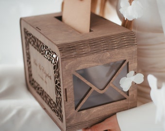 Personalisierte Hochzeitskarten Box, rustikale Hochzeitsdeko, Boho Hochzeit Briefkasten, Hochzeit Spardose, Holz und Acryl Kartenbox, Andenken Box