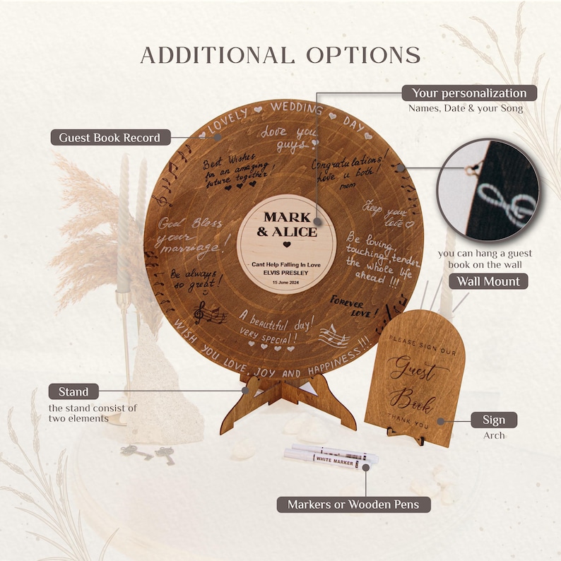 Custom Wedding Vinyl Record Guest Book, Audio Guestbook Alternative Sign for Birthday, Bridal Shower, Anniversary, Gift for Music Lover image 5