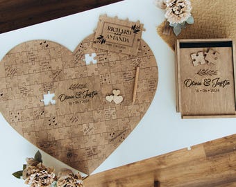 Libro de visitas de rompecabezas para bodas, decoración de madera en forma de corazón para los deseos de los invitados, juego de fiesta de bodas, cumpleaños de Wedding by Eli