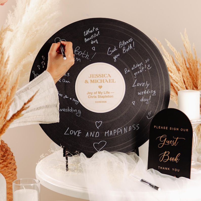 Custom Wedding Vinyl Record Guest Book, Audio Guestbook Alternative Sign for Birthday, Bridal Shower, Anniversary, Gift for Music Lover image 9