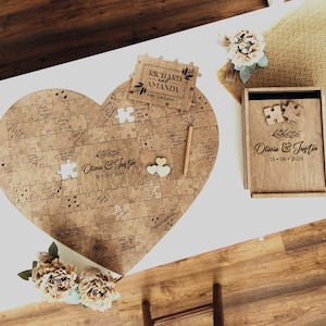 Puzzle Hochzeit Spiele Gästebuch Idee Alternative, Herzform Holzdekor für Gastwünsche, Hochzeitsfeier Spiel Geburtstagspaargeschenke