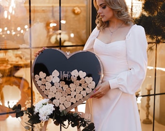 Personalized Wedding Guest Book Alternative, Heart Drop Box, Wood Hearts
