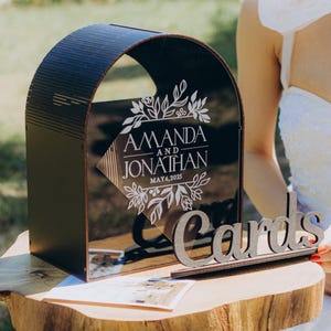 Caixa de lembranças para formatura com compartimento, caixa de envelope personalizada para presentes e cartões, caixa de lembranças de casamento de madeira
