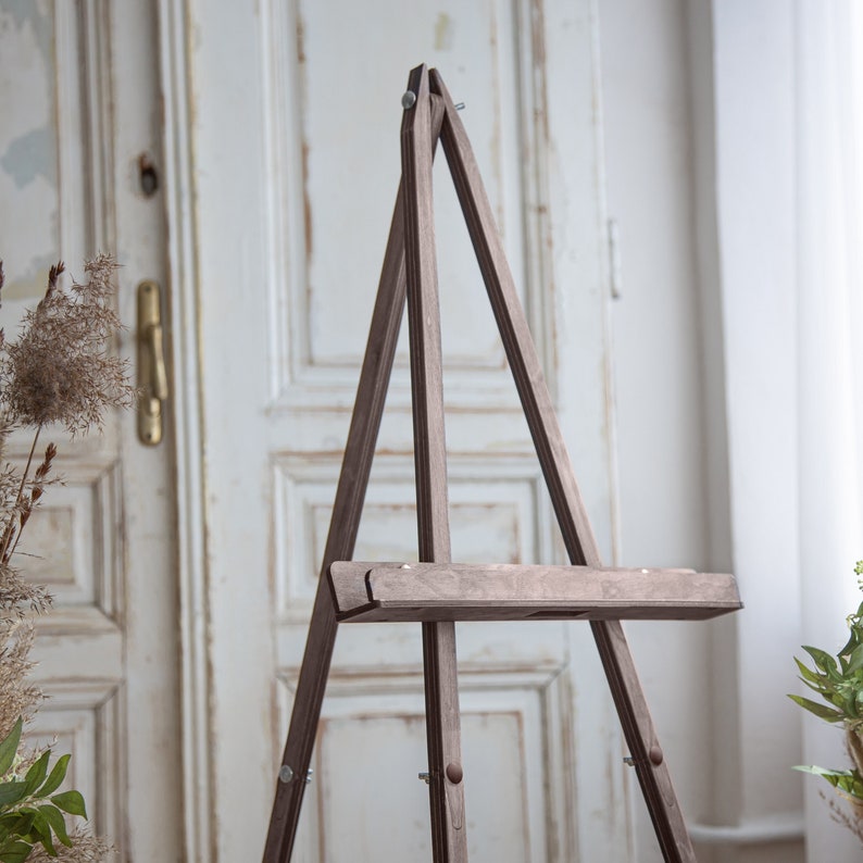 Brown Floor Portable Easel Stand for Rustic Boho Wedding Decor by WeddingByEli,  Display for Welcome Sign, Natural, Canvas, Large Wood Photo Easel