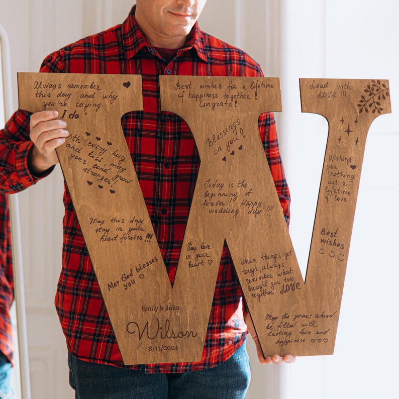 Personalized Wood Letter Guest Book, Rustic Wedding Decor image 9