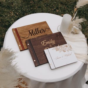 Álbum de fotos de boda de madera personalizado, libro de firmas grabado, recuerdo rústico (A5/A4)