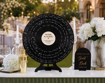 Vinyl Record Wedding Guest Book Alternative, Custom Retro Music Sign, Personalized Wooden LP Display