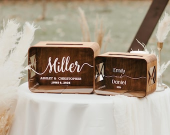 Personalized Wedding Wooden Gift Card Box With Slot, Boho Rustic Decor, Minimalist Acrylic Glass Card Box, Memory Box for Greeting Cards