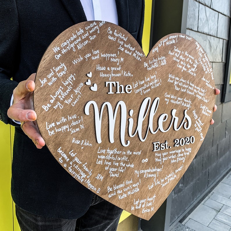 Wooden Heart Wedding Guest Book Modern Wedding Personalized Etsy