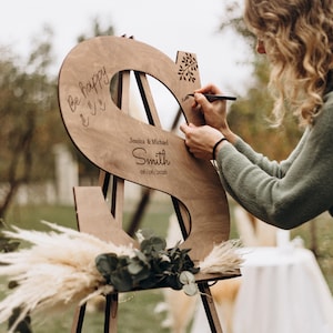 Wooden Wedding Guest Book Alternative – Personalized Initial Sign with Names & Date – Unique Keepsake and Wedding Boho Decor