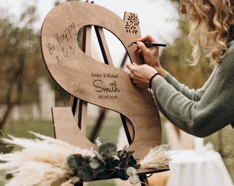 Wooden Wedding Guest Book Alternative – Personalized Initial Sign with Names & Date – Unique Keepsake and Wedding Boho Decor