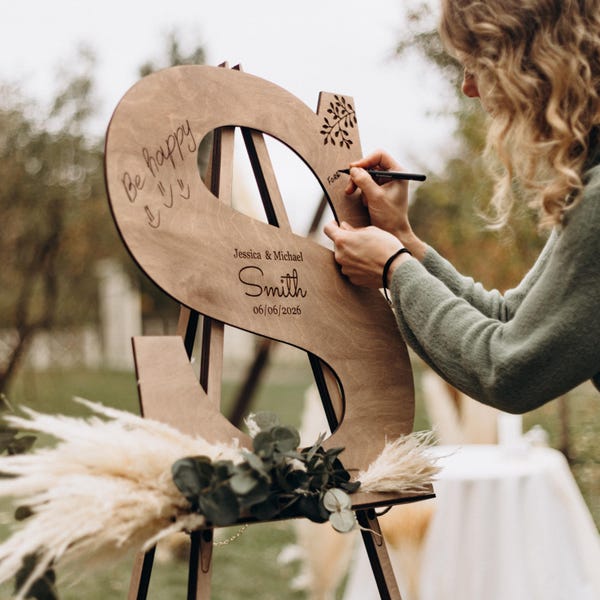 Wooden Wedding Guest Book Alternative – Personalized Initial Sign with Names & Date – Unique Keepsake and Wedding Boho Decor