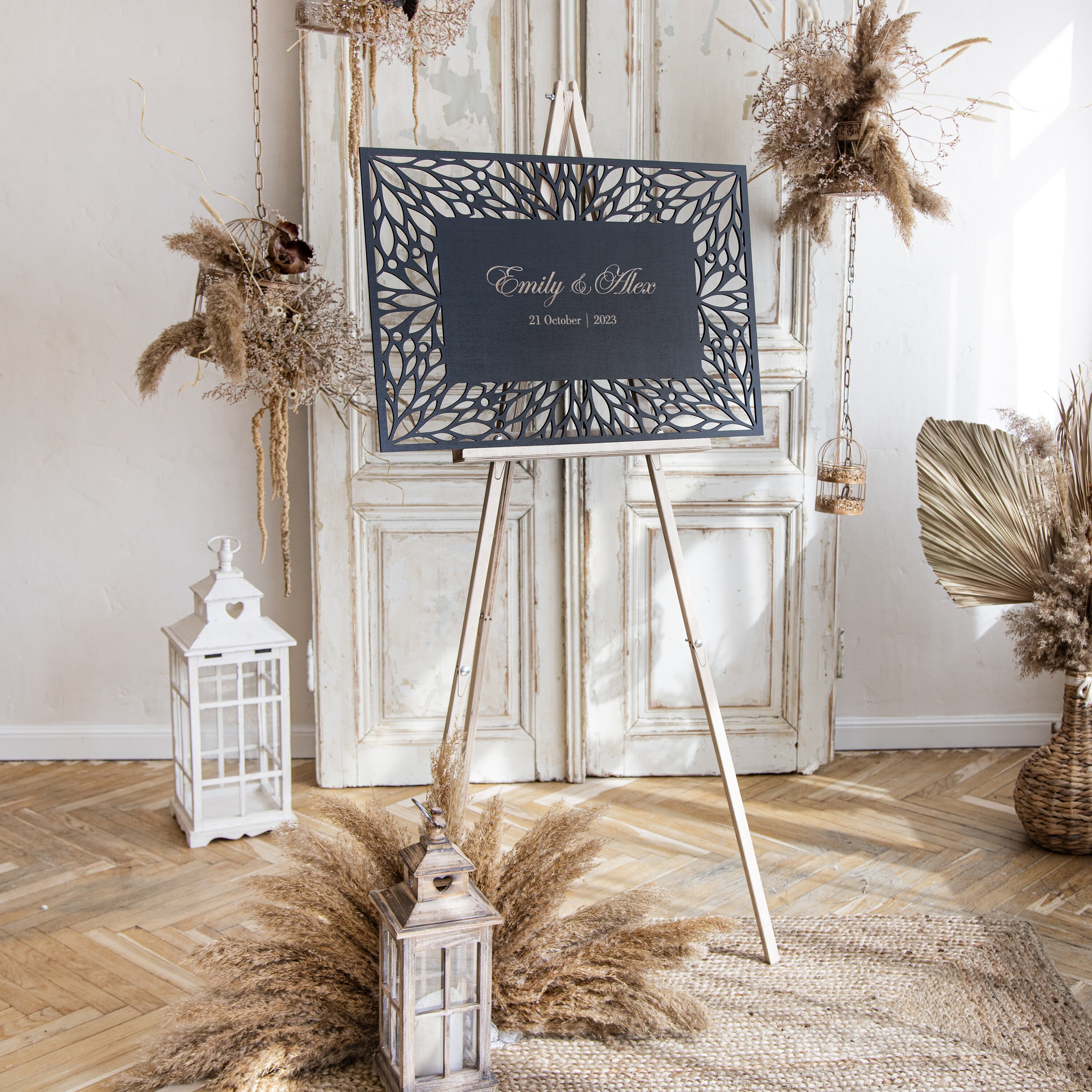 Standing Floor Easel, Rustic Display for Wedding Welcome Sign