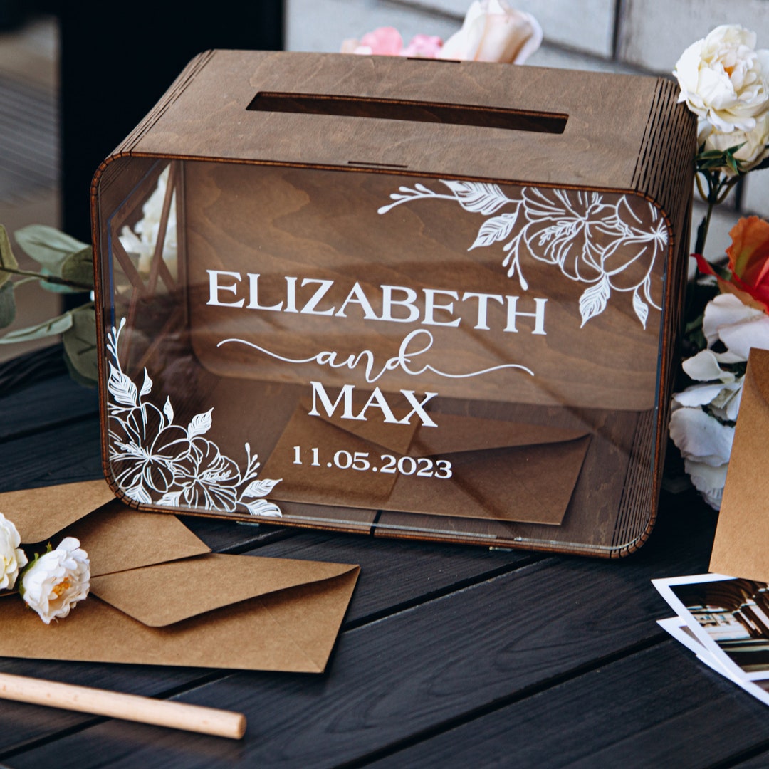 Personalized Wedding Wooden Gift Card Box With Slot Boho Rustic Decor Personalized Wedding Wooden Gift Card Box With Slot Boho Rustic Decor