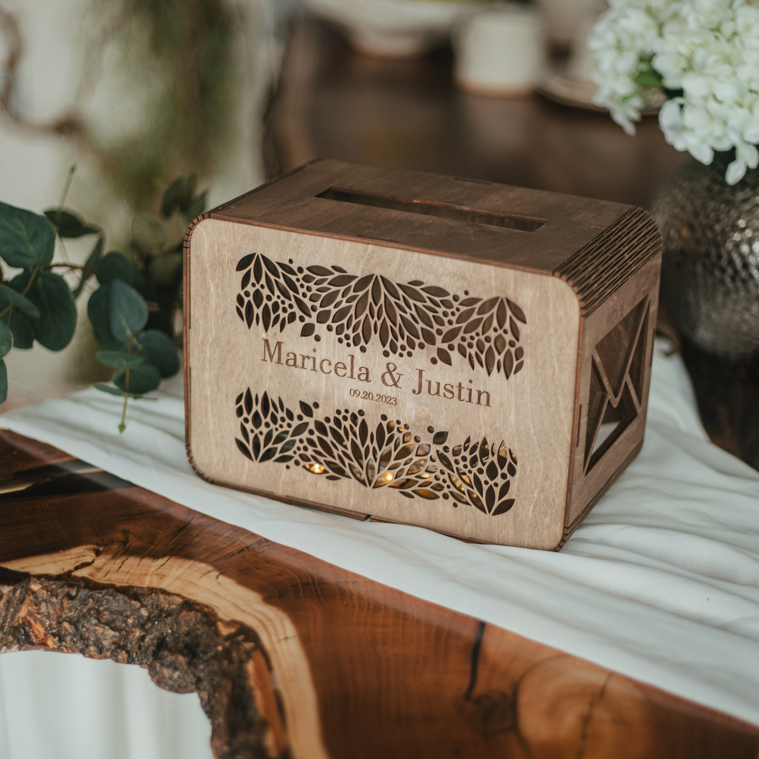 Unique Wedding Card Box, Boho Wedding Centerpieces Decorations, Wood and Acrylic Card Box, Baby Shower Keepsake Box Large, By WeddingByEli