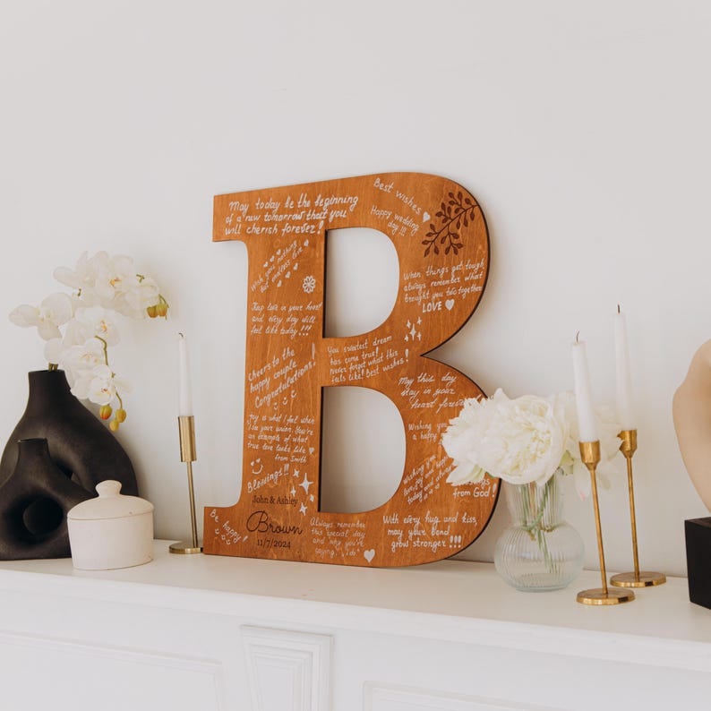 Custom Wooden Letter Guest Book, Rustic Boho Wedding Reception Decor