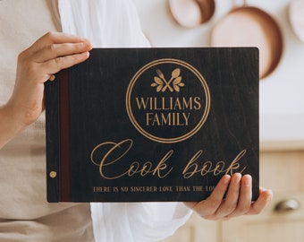 Custom Family Cookbook, Recipe Book Binder Wood, Handmade Housewarming Gift, Kitchen Decor, Home Gifts for Mom, Unique Gift Ideas Women