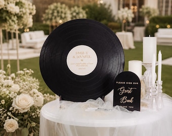 Personalized Vinyl Record Wedding Guest Book Alternative: Rustic Music Decor