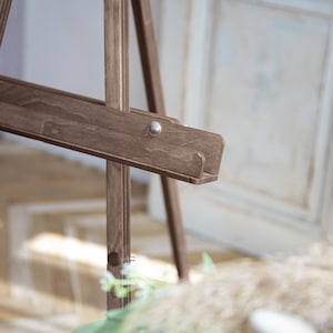 Brown small and large floor portable easel that folds. Easel for wedding signs and any rustic decor. Easel as a gift for an artist from WeddingByEli.