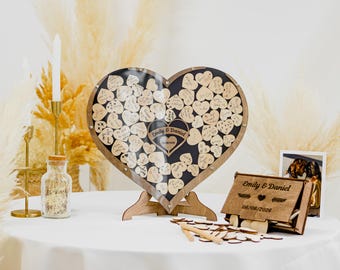 Personalized Guest Book Alternative, Wedding Decor, Unique Custom Wooden Drop Box with Hearts
