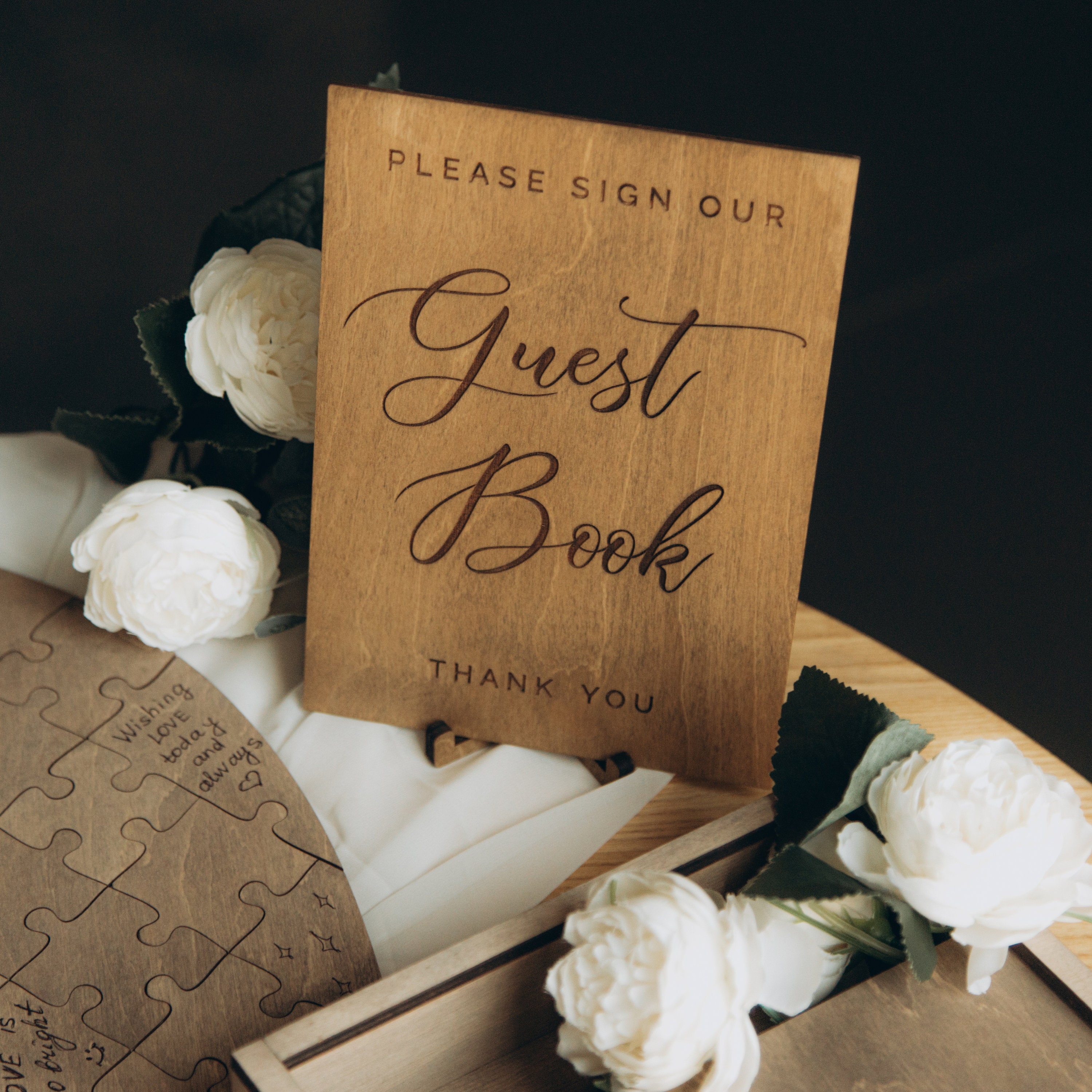 Certykllp Personalized Wedding Puzzle Guest Book Alternative Custom Wood Heart Jigsaw Guest Book Sign Rustic Guest Book Wedding Decor For