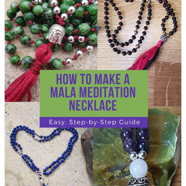 Guía PDF de DIY Crystal Mala. Cómo hacer un collar de meditación Yoga Mala, descarga digital instructiva, patrón de collar de cristal PDF, kit Mala