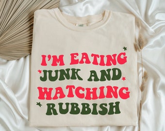 Home Alone - Eating Junk And Watching Rubbish - Christmas Shirt Design - PNG