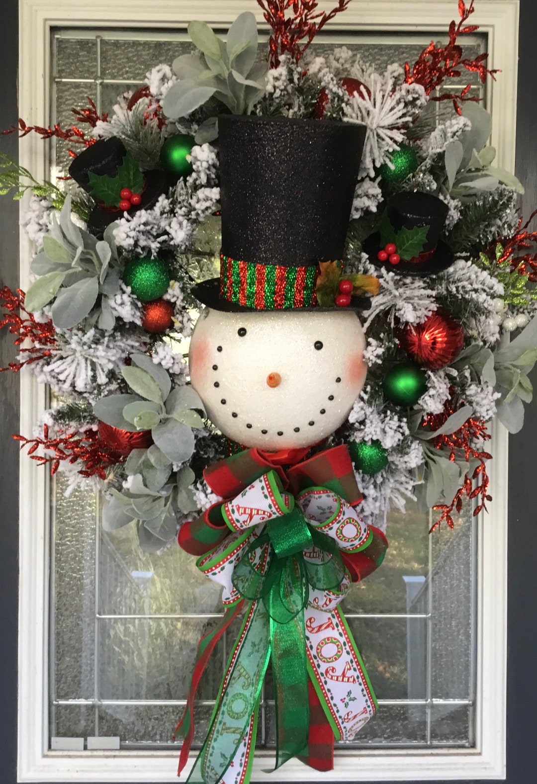 Christmas Snowman Front Door Wreath Etsy