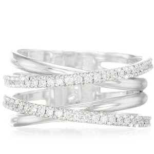 White 14k Solid Gold Swirling Diamond Band