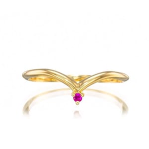 Beautiful & Minimalist S14K Yellow Gold Stackable Band with Tiny Ruby
