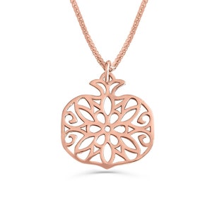 Large Pomegranate-Shaped Filigree 14K Rose Gold Floral Necklace