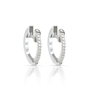 14K White Gold and Diamond Hoop Earrings, Diamond Huggies, Diamond Hoops, Huggie Earrings, gift for Small girl Diamond Huggies Earrings