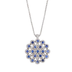 Stunning Flower-Shaped Sparkling Round Sapphire Necklace image 3
