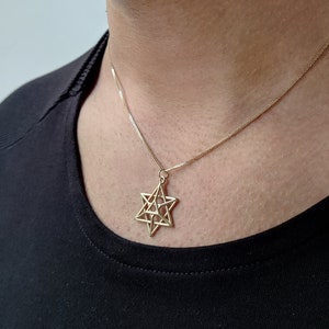 Half Tetrahedron - Double Gold 3D Star of David Necklace