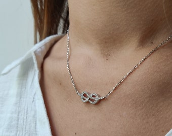 White Gold Sparkling Promise Diamond Infinity Shaped Necklace