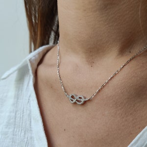 White Gold Sparkling Promise Diamond Infinity Shaped Necklace image 1