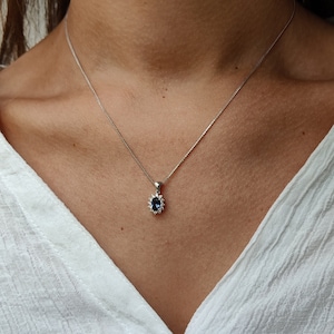 14K White Gold Princess Diana Sapphire Necklace